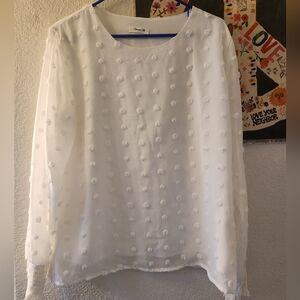 Simply Styled White and Red Long Sleeve Boxy Blouse